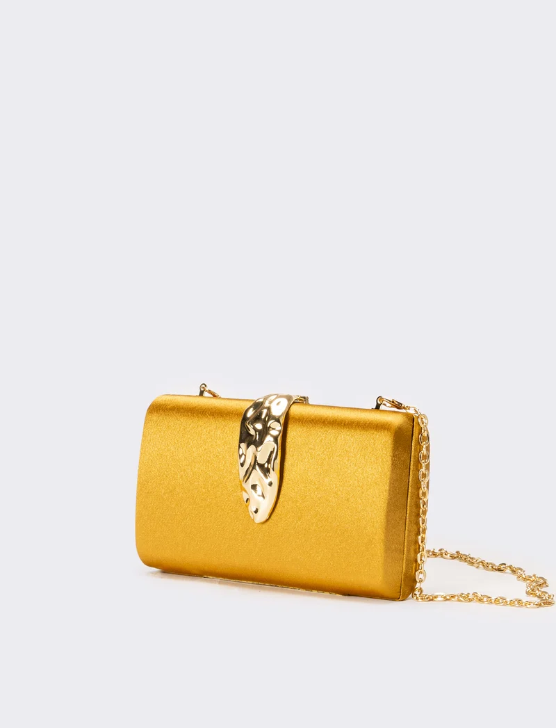 Borsa donna pochette in raso con accessorio - Oro