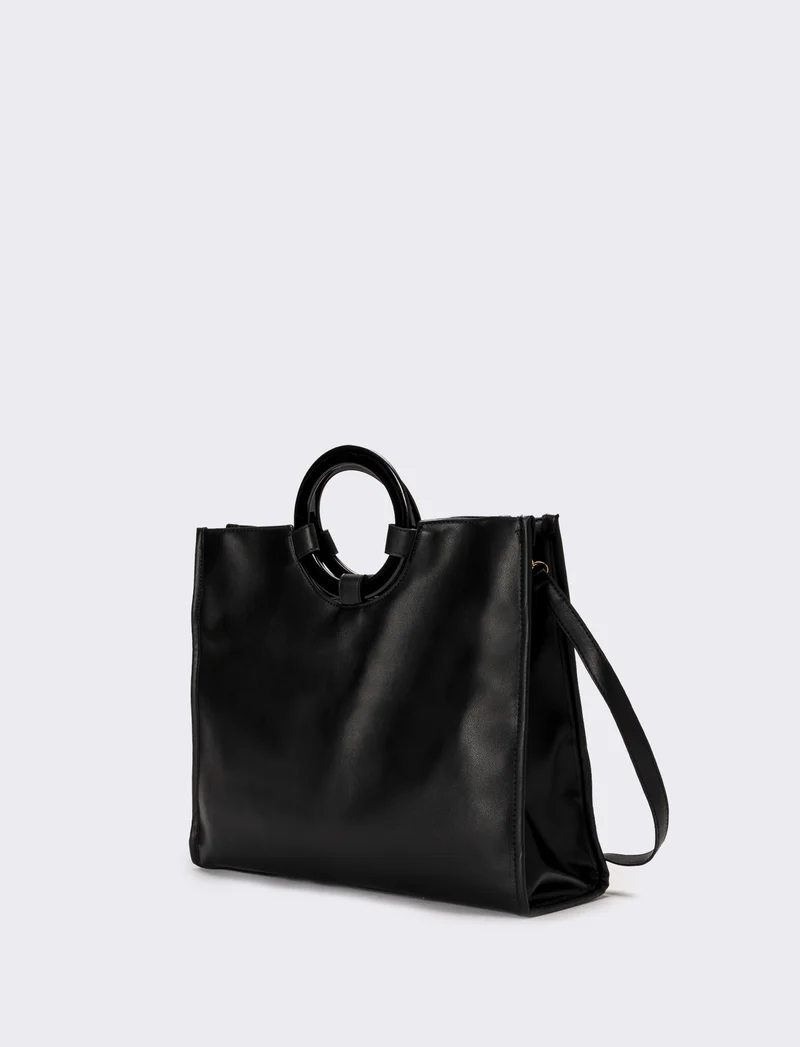 Borsa con manico tondo e tracolla - Nero