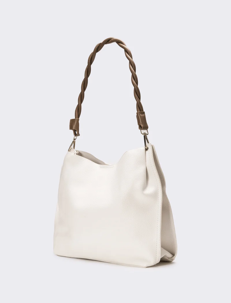 Borsa sacca con manico intrecciato - Bianco