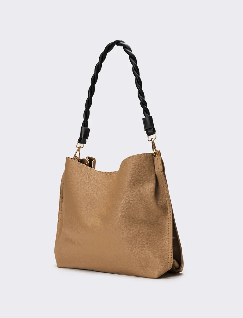 Borsa sacca con manico intrecciato - Marrone