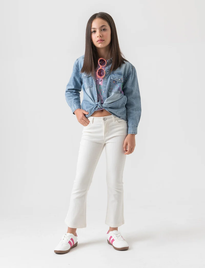 Camicia in denim con ricamo da bambina - Denim