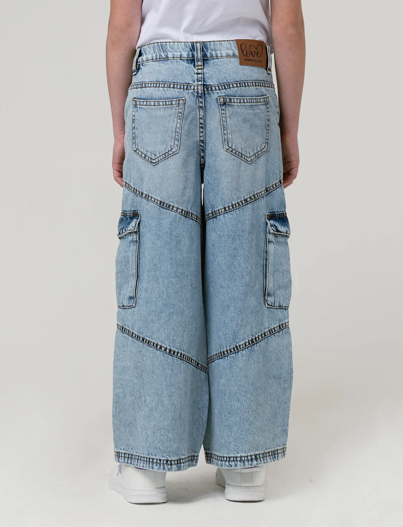 Jeans cargo a gamba larga da bambina - Denim