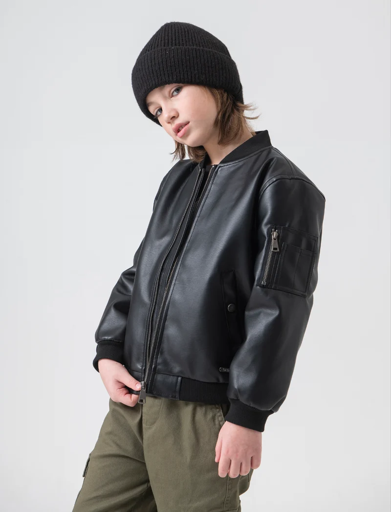Bomber in finta pelle - Nero