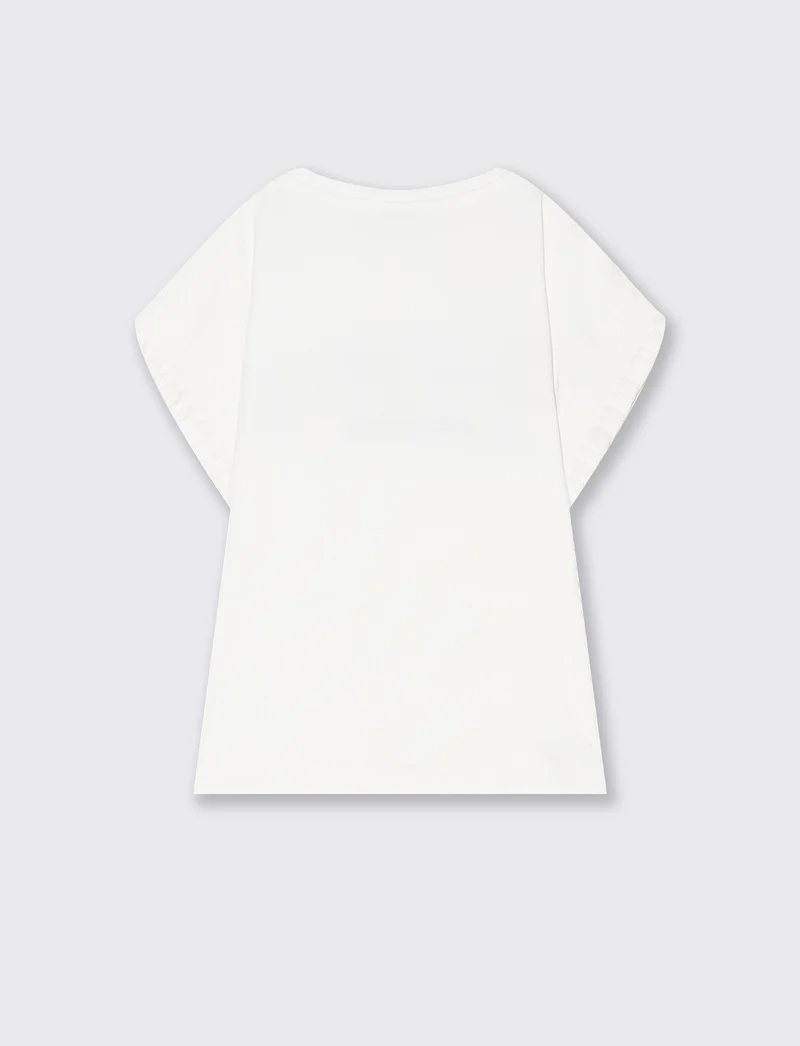T-shirt estiva da bambina con stampa e applicazioni - Bianco latte