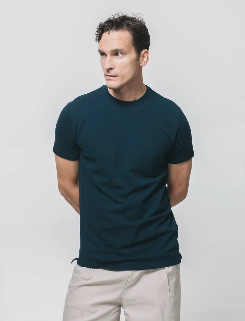 T-shirt girocollo in piquet premium - Blu