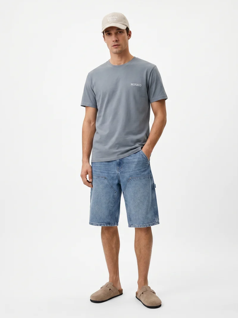 T-Shirt Piquet Effetto Melange Girocollo - Celeste