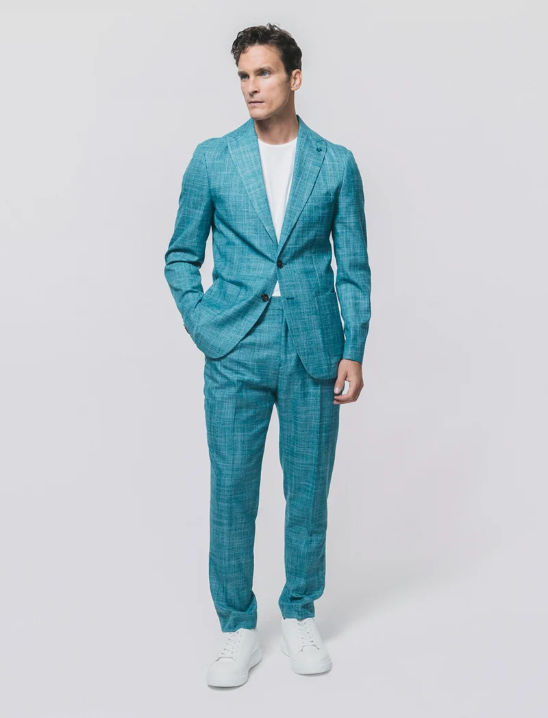 Pantaloni formal fit in tessuto strutturato - Verde petrolio