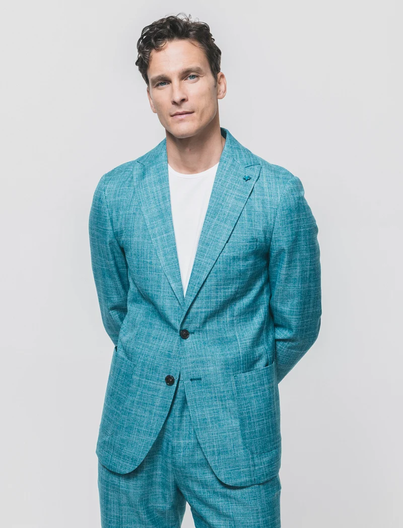 Blazer formale in tessuto strutturato - Verde petrolio