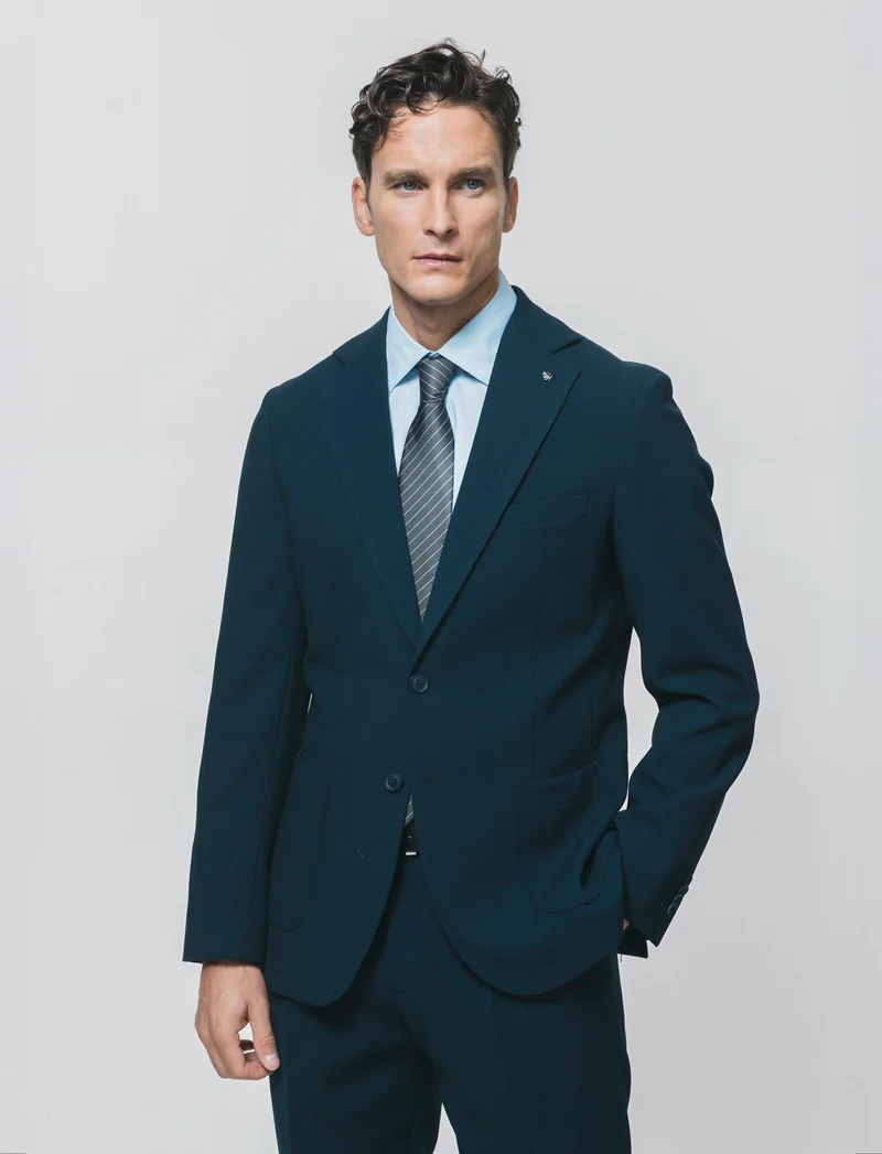 Blazer micro waffel formal fit elegante - Blu