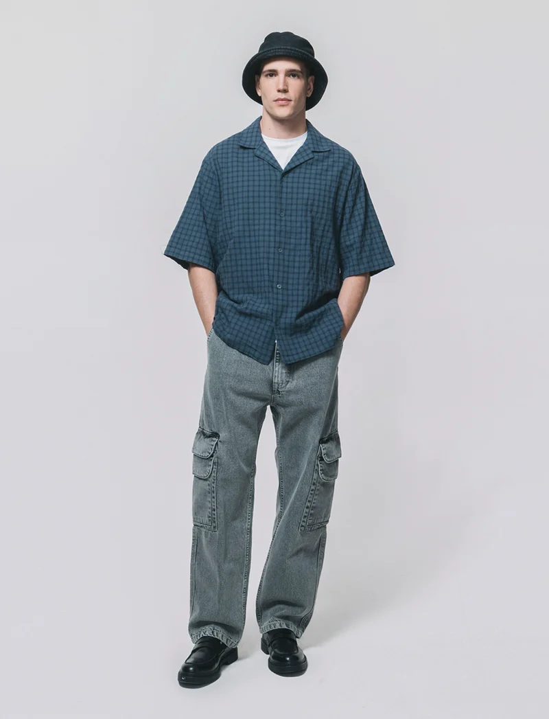 Jeans Baggy Cargo con Tasche Patta - Grigio
