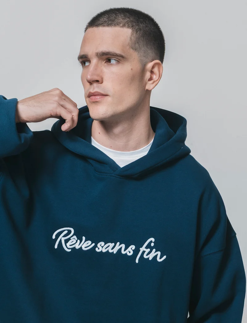 Felpa boxy con cappuccio e ricamo - Blu