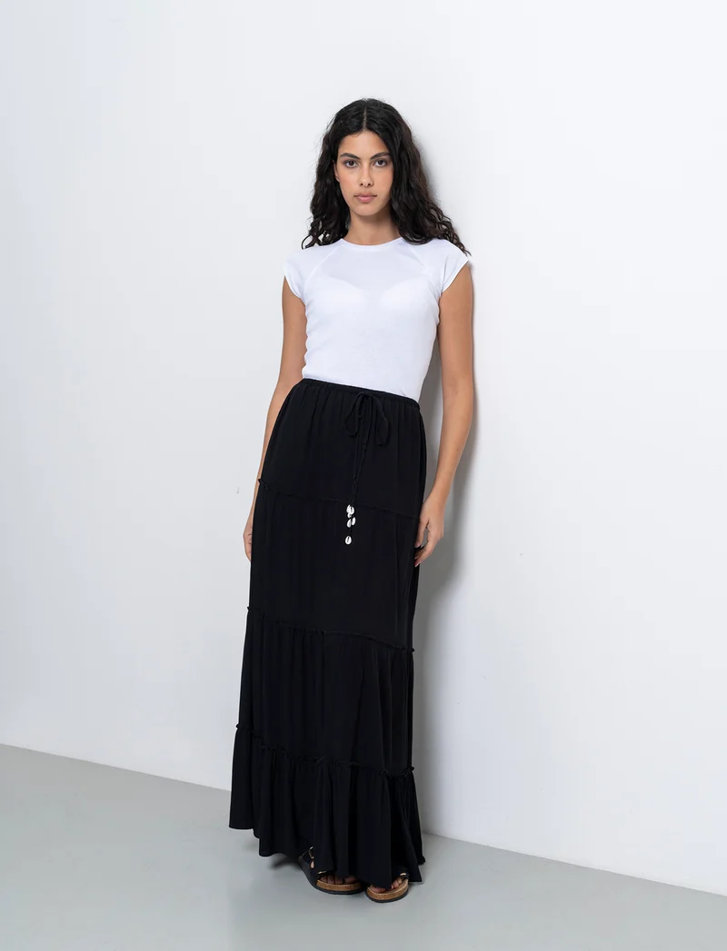 Gonna lunga con coulisse da donna - Nero