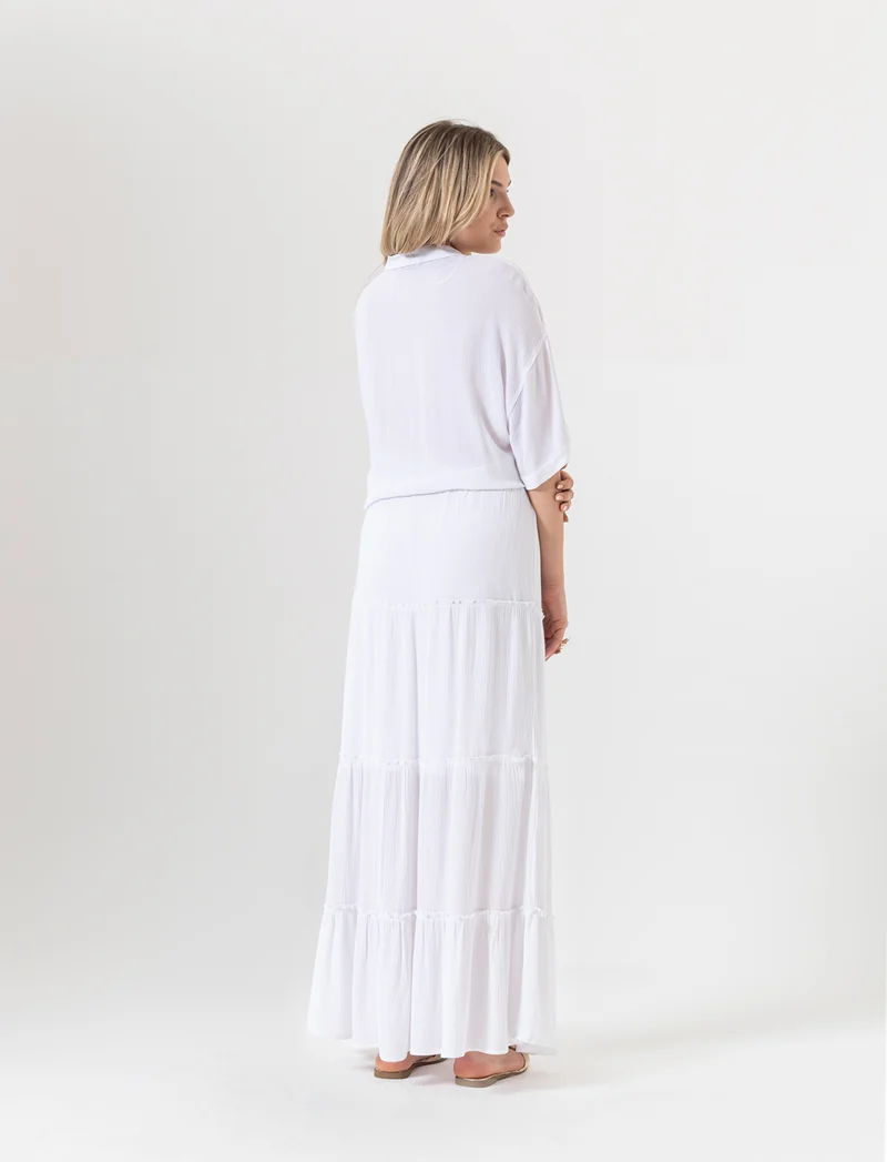 Gonna lunga con coulisse da donna - Bianco
