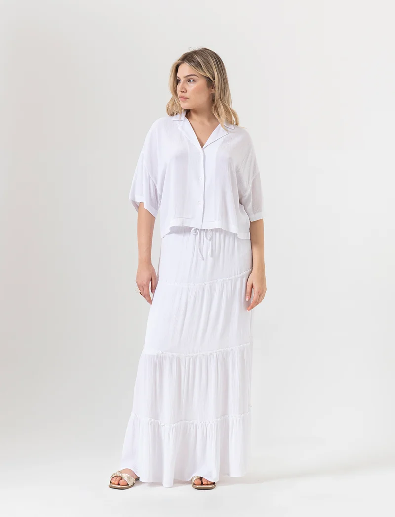 Gonna lunga con coulisse da donna - Bianco