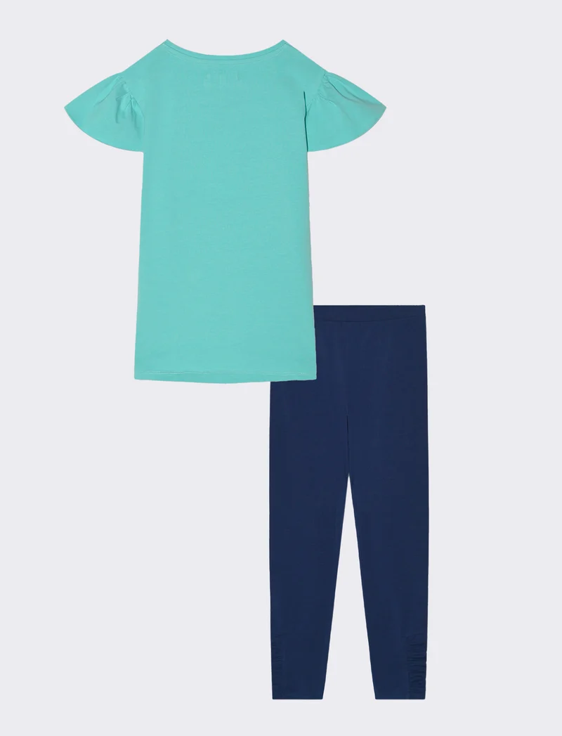 Completo t-shirt e leggings in cotone da bambina - Verde acqua