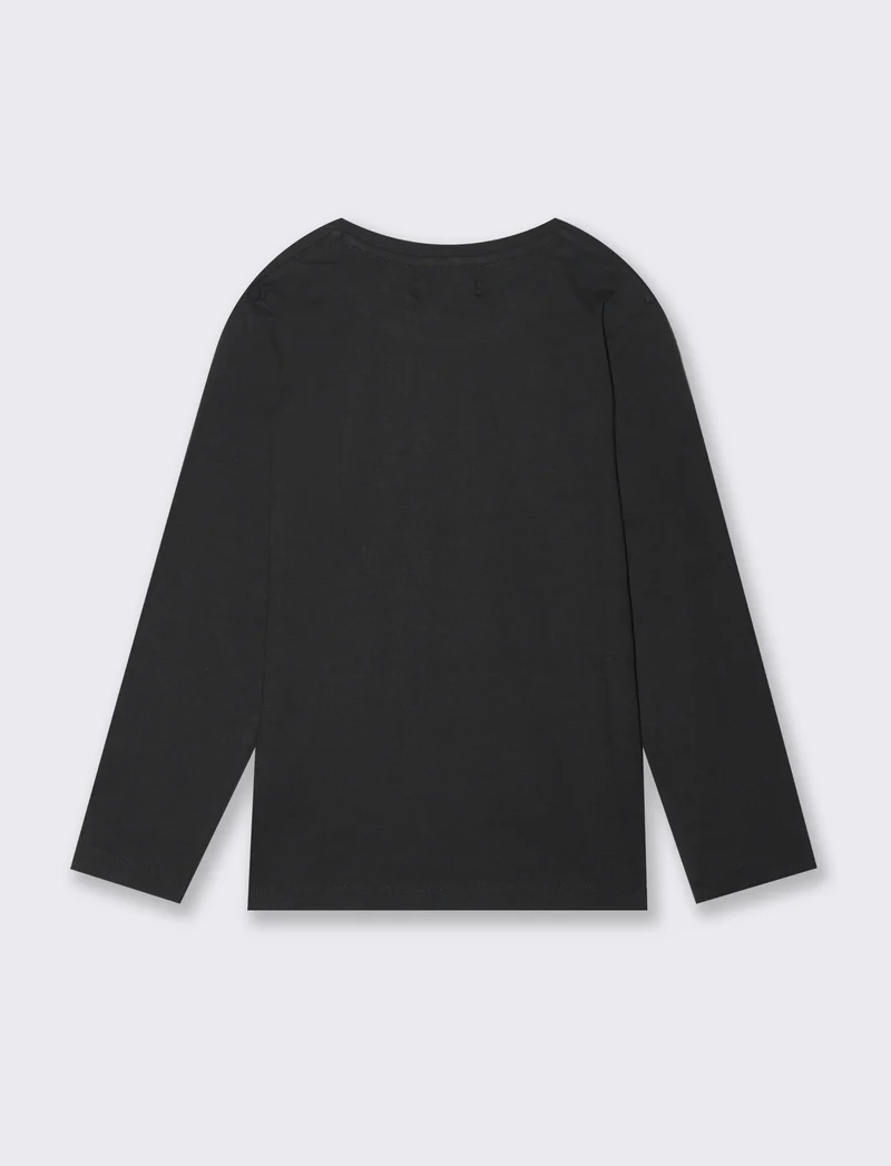 T-shirt manica lunga stampata da bambina - Nero