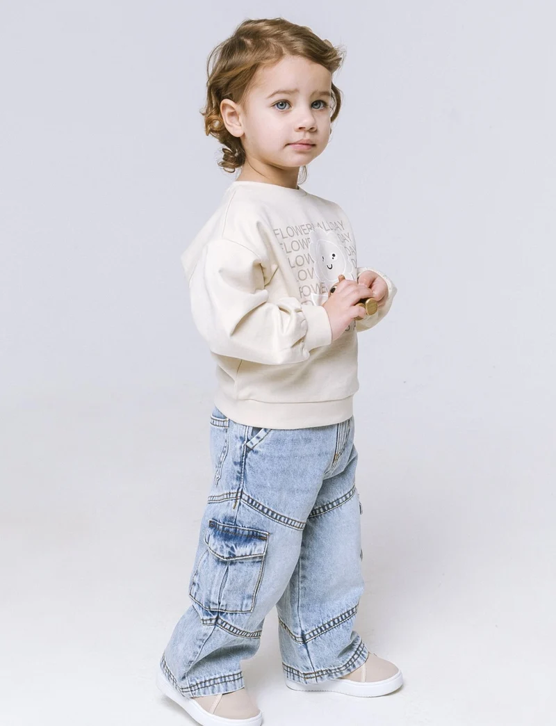 Felpa con rouches e stampa da neonata - Beige