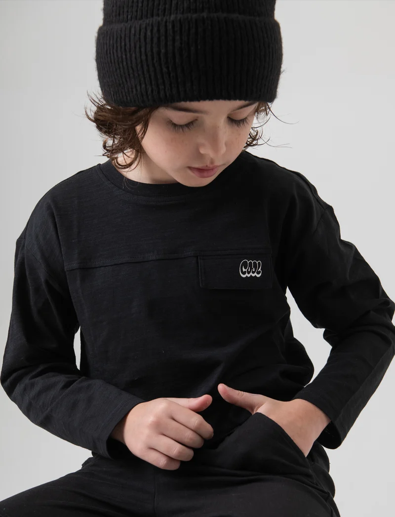 T-shirt in jersey fiammato da bambino - Nero