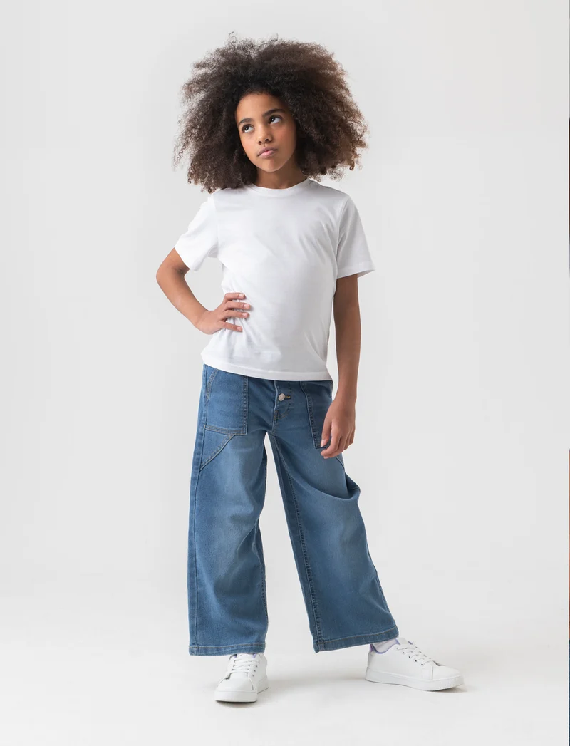 Jeans abbottonatura frontale da bambina - Denim