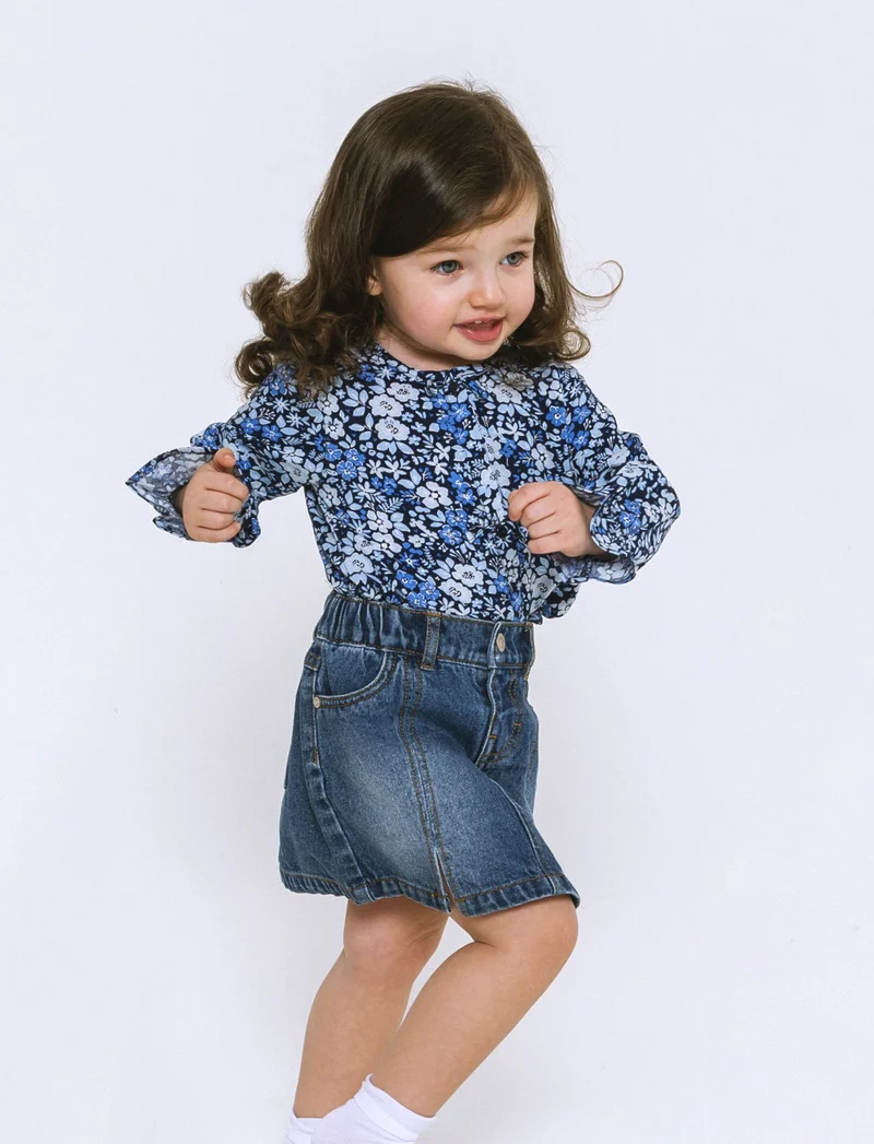 Blusa stampata con fiocchetti da neonata - Blu