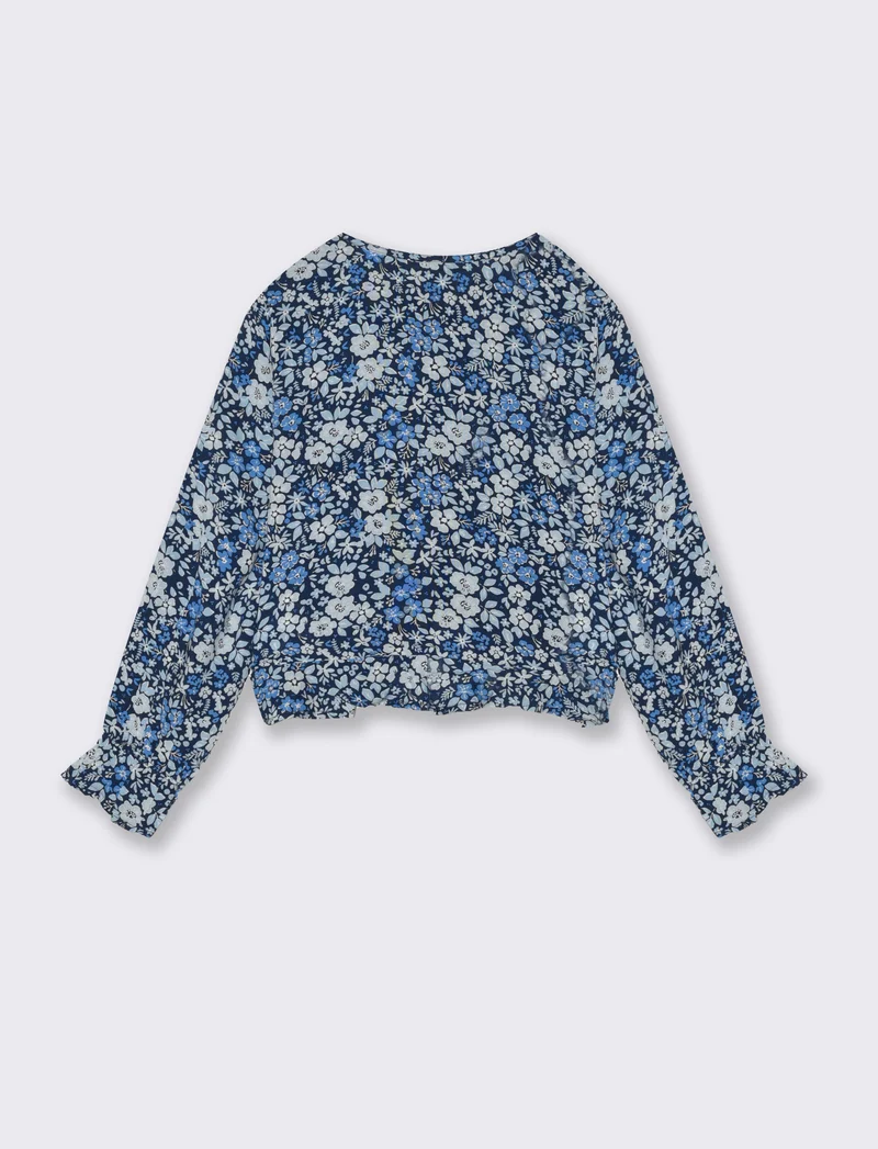 Camicia in viscosa stampata da bambina - Blu
