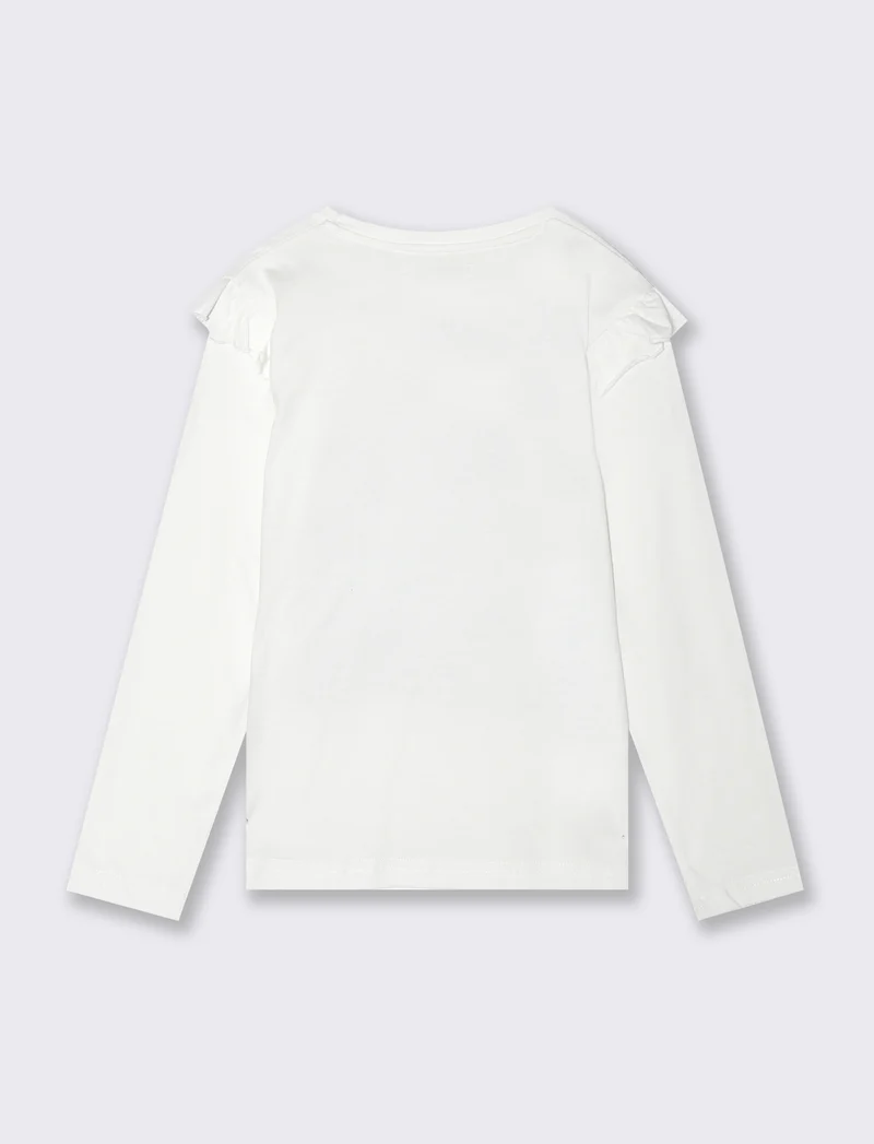 T-shirt con stampa e paillettes da bambina - Bianco latte