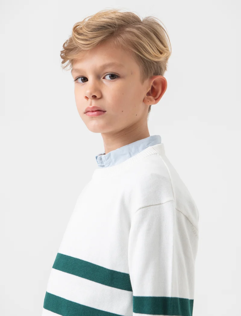 Maglia a righe da bambino - Bianco latte