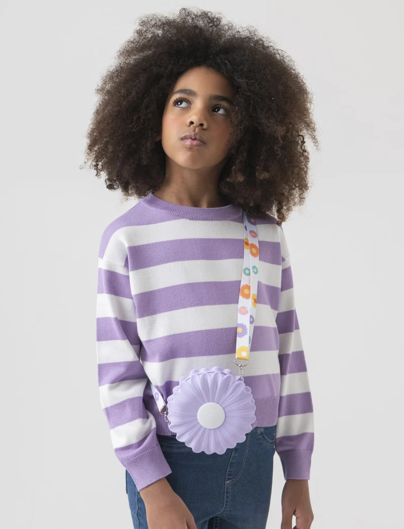 Maglione a righe da bambina - Lilla