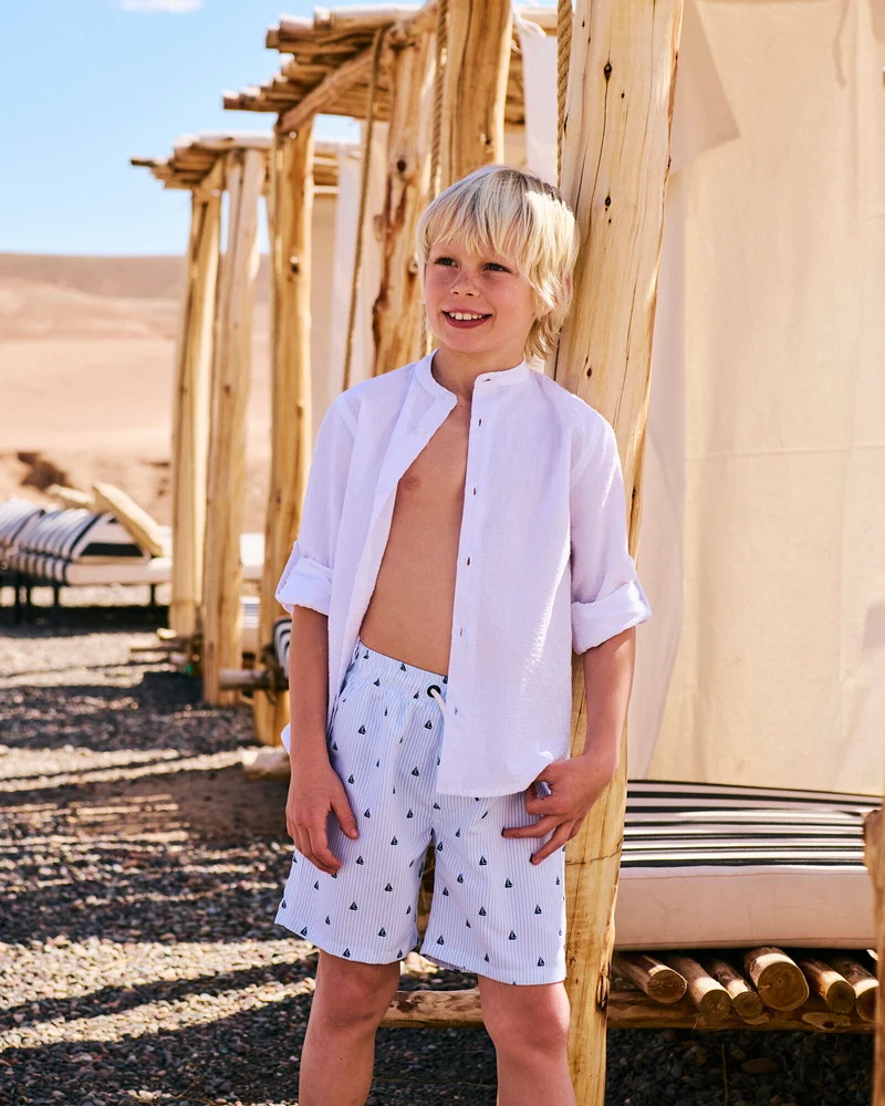 Camicia collo coreano da bambino - Bianco latte