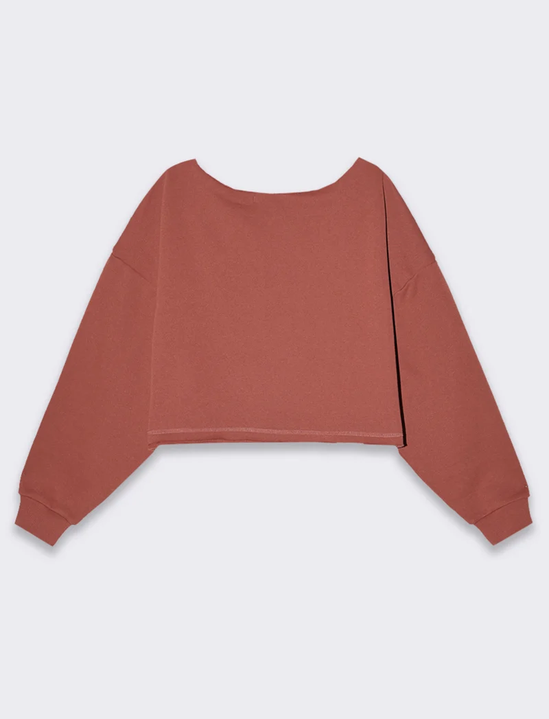 Felpa crop off shoulder da donna - Rosso mattone