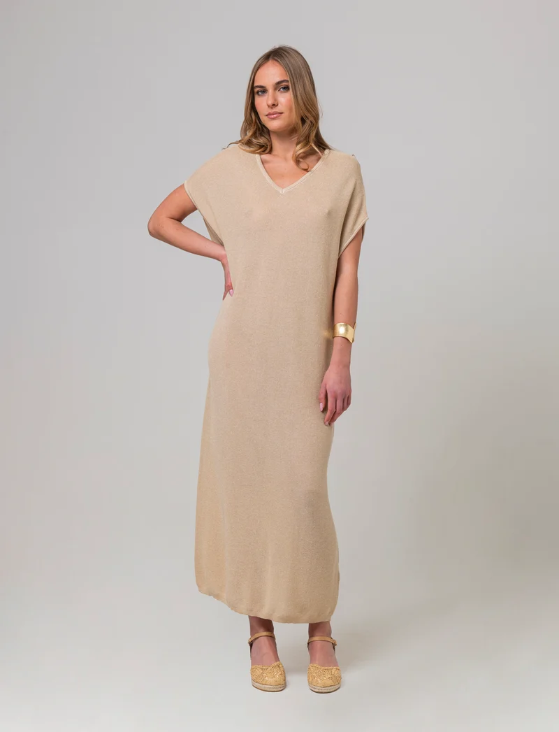 Vestito lungo in maglia da donna - Beige