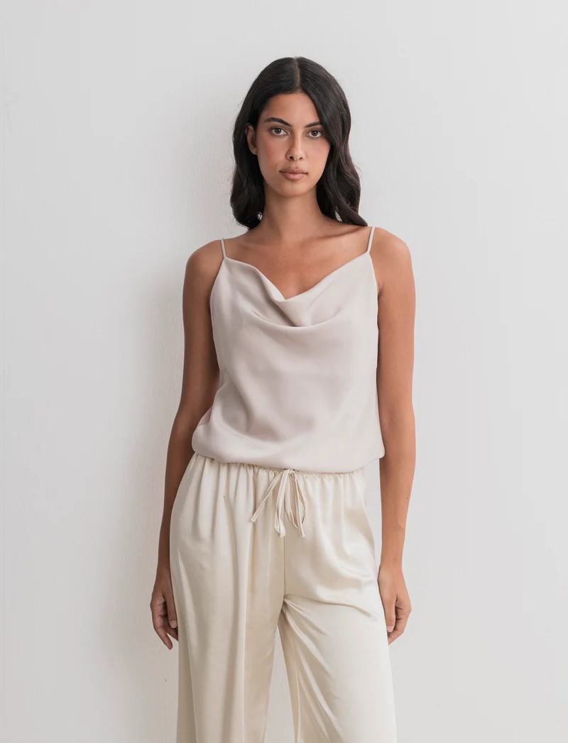 TOP IN SATIN - Beige champagne
