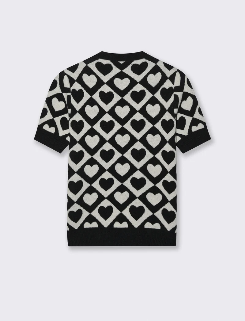 T-SHIRT IN MAGLIA - ner-bianco