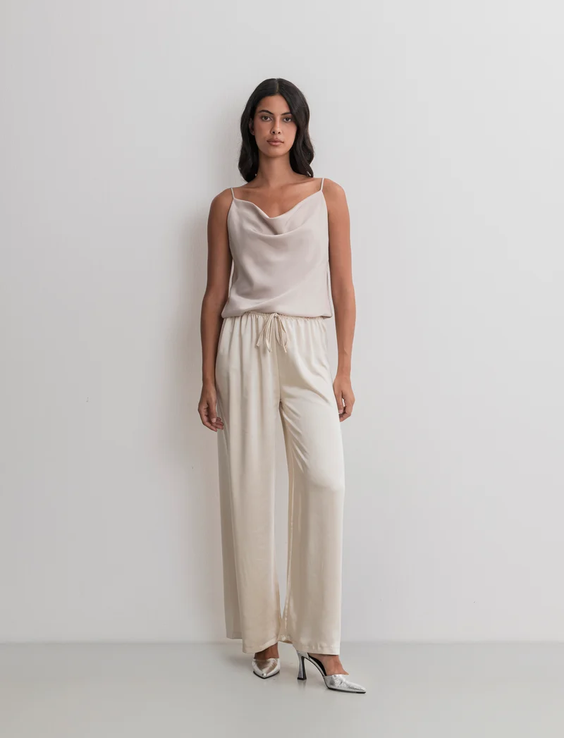 PANTALONE IN SATIN - Beige champagne