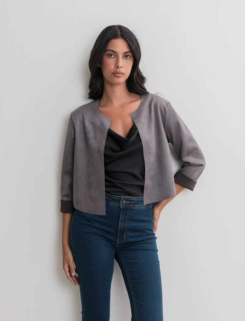 GIACCA SUEDE CORTA - Grigio