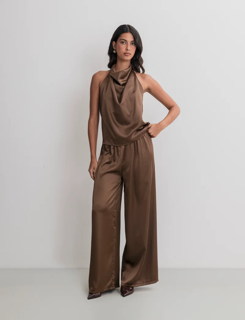 PANTALONE IN SATIN - Moro