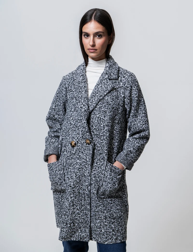CAPPOTTO IN TESSUTO ARRICCIATO - Grigio chiaro mel.