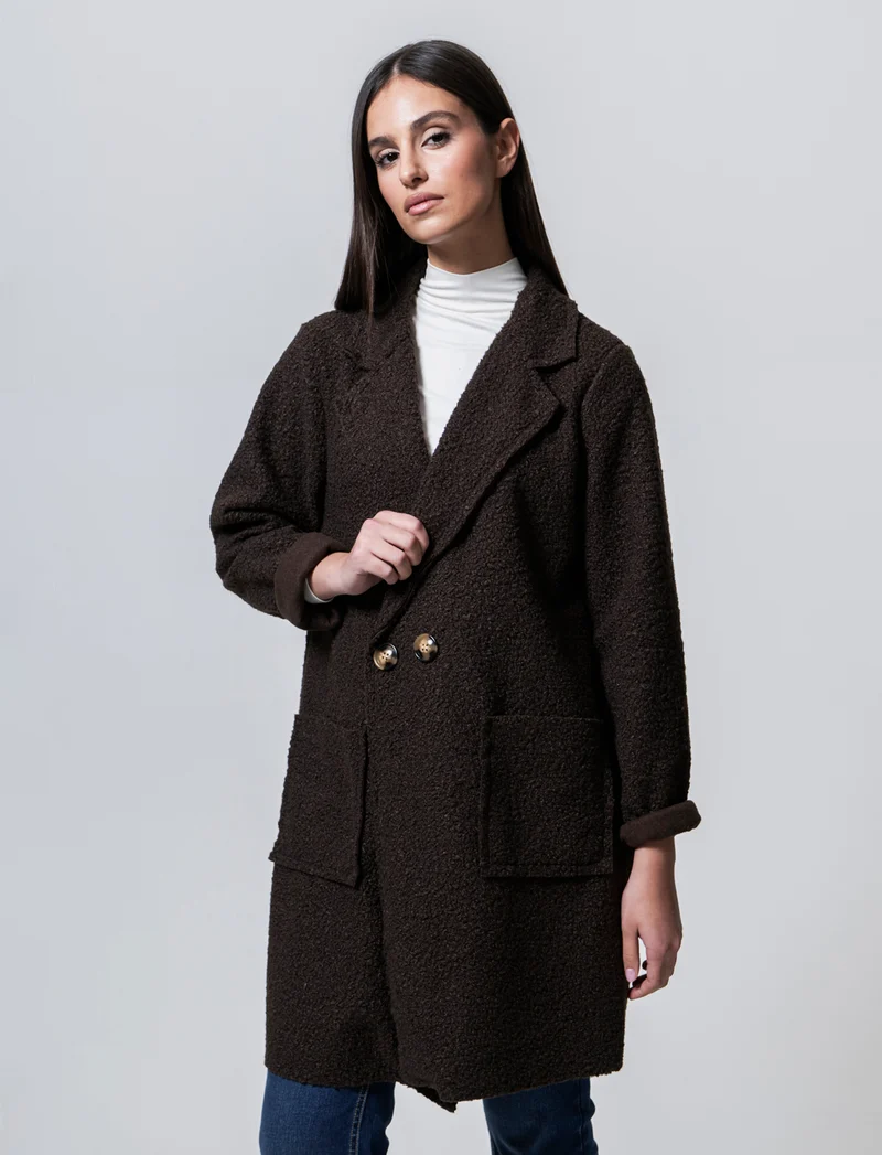 CAPPOTTO IN TESSUTO ARRICCIATO - Moro