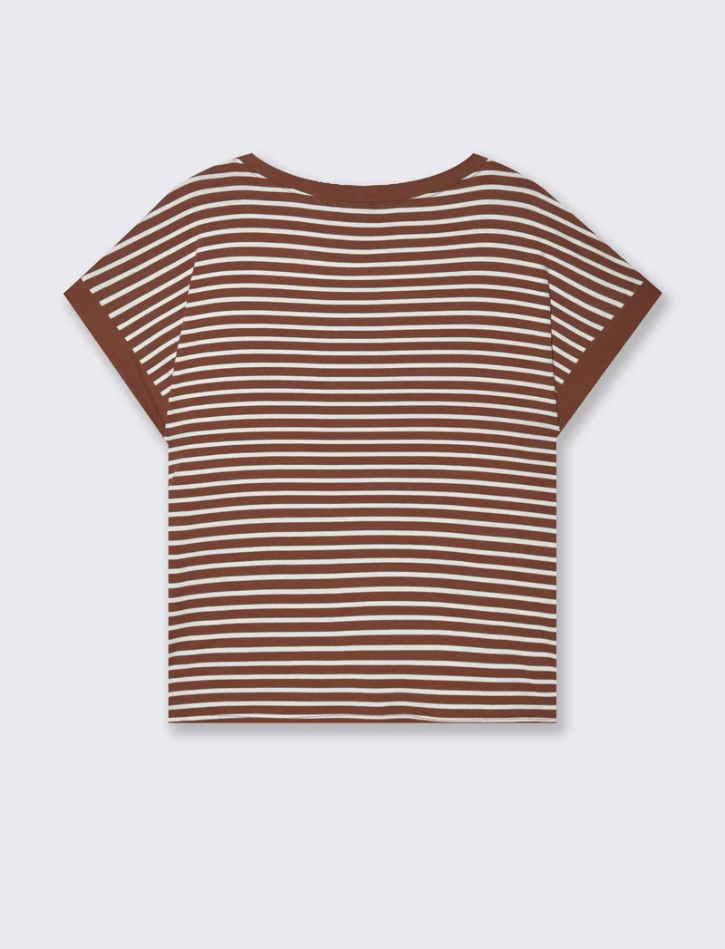 tshirt in viscosa rigata - Marrone