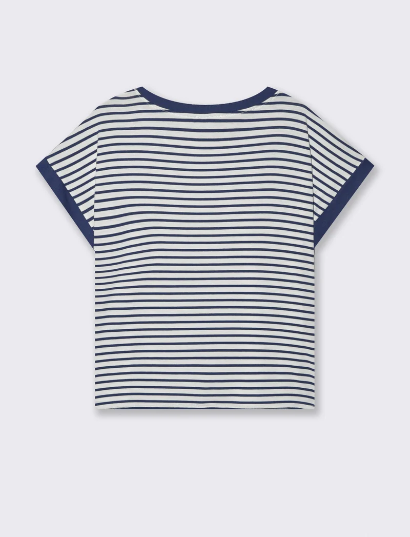 tshirt in viscosa rigata - Bianco-blu