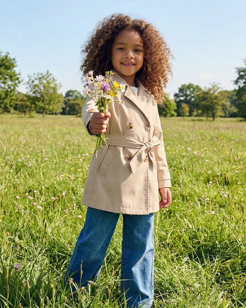 Trench doppiopetto sabbia con cintura bambina - Beige