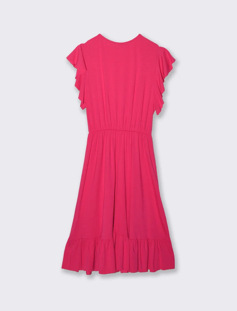 Vestito lungo con volants per donna - Fuxia