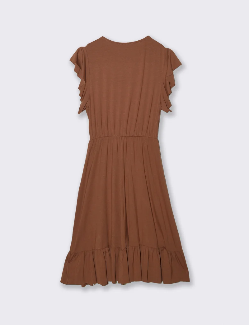 Vestito lungo con volants per donna - Marrone tabacco