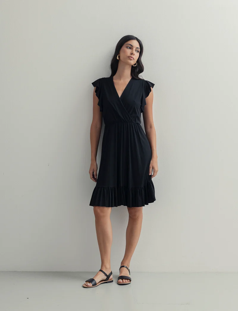 Vestito lungo con volants per donna - Nero