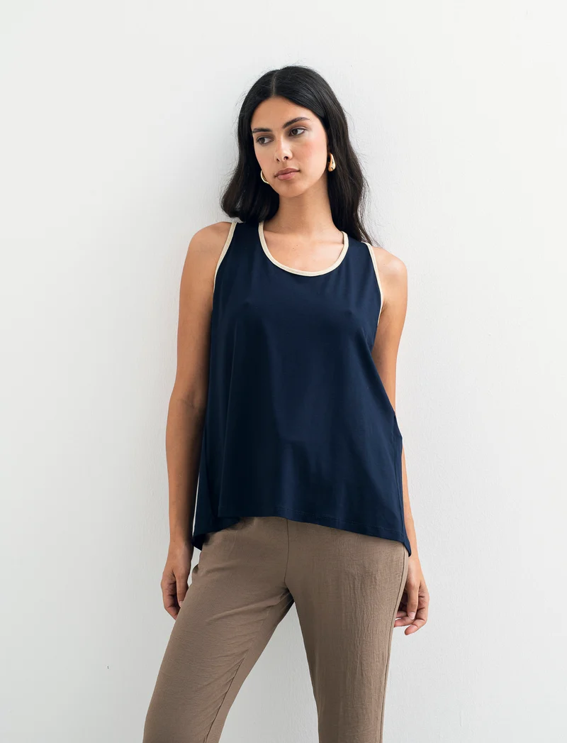 TOP VISCOSA CON DETTAGLI A CONTRASTO LUREX - Blu