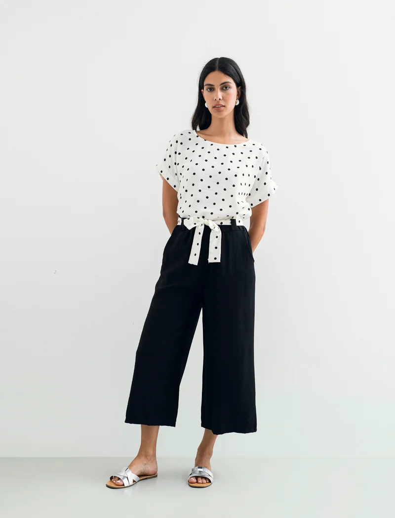 Pantalone largo con cintura stampata - Nero