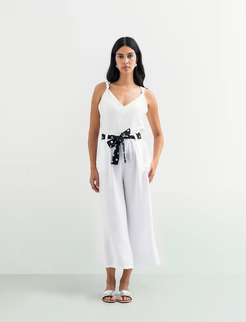 Pantalone largo con cintura stampata - Bianco latte