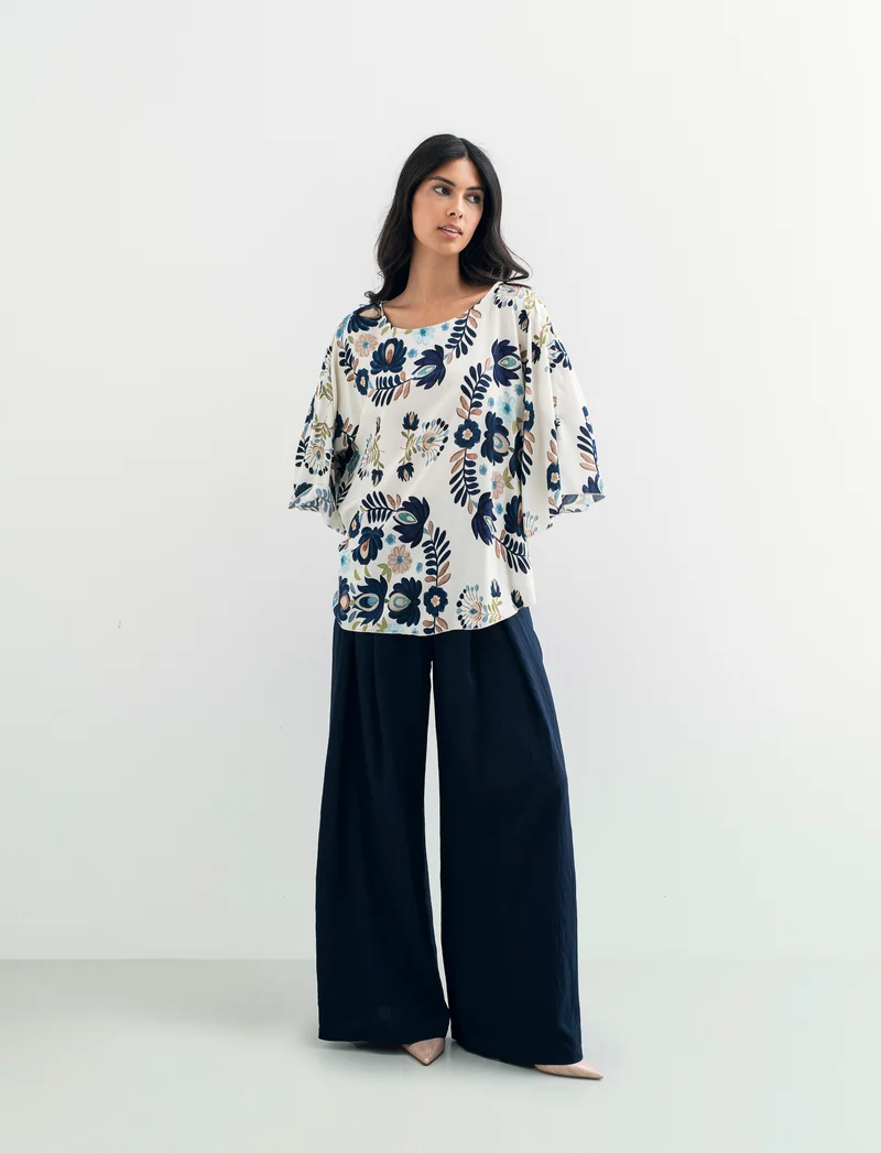 Tshirt in viscosa stampato - Blu