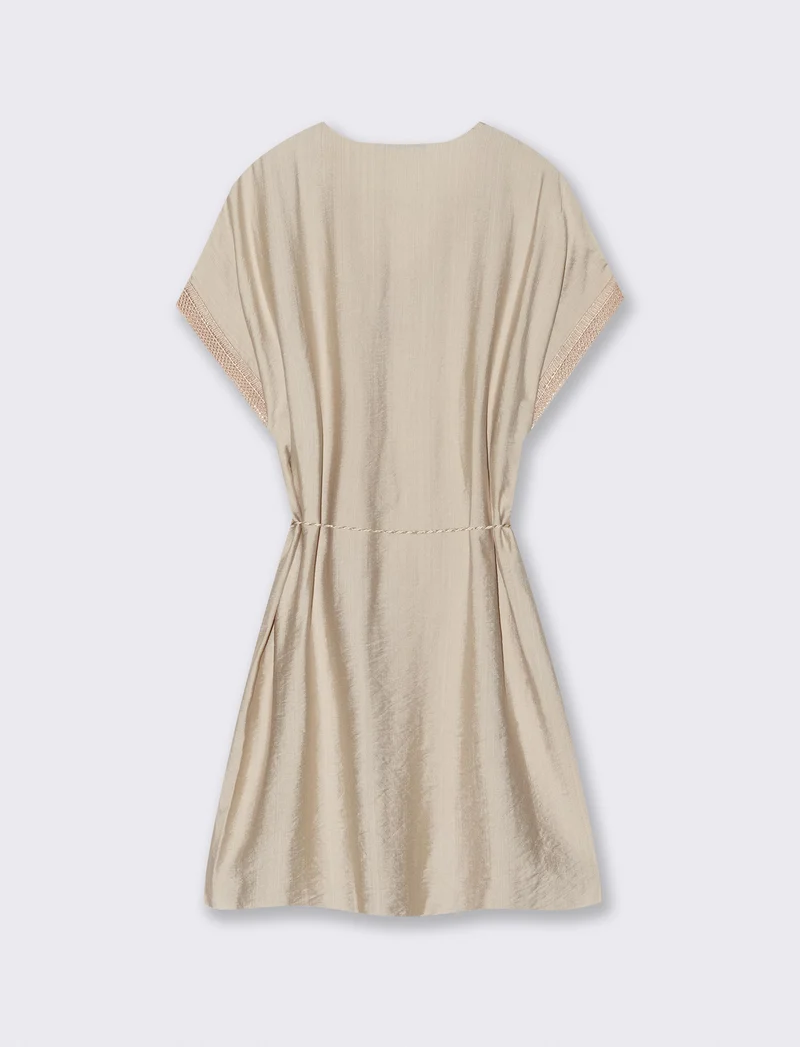 Vestito con cintura e passamaneria - Beige