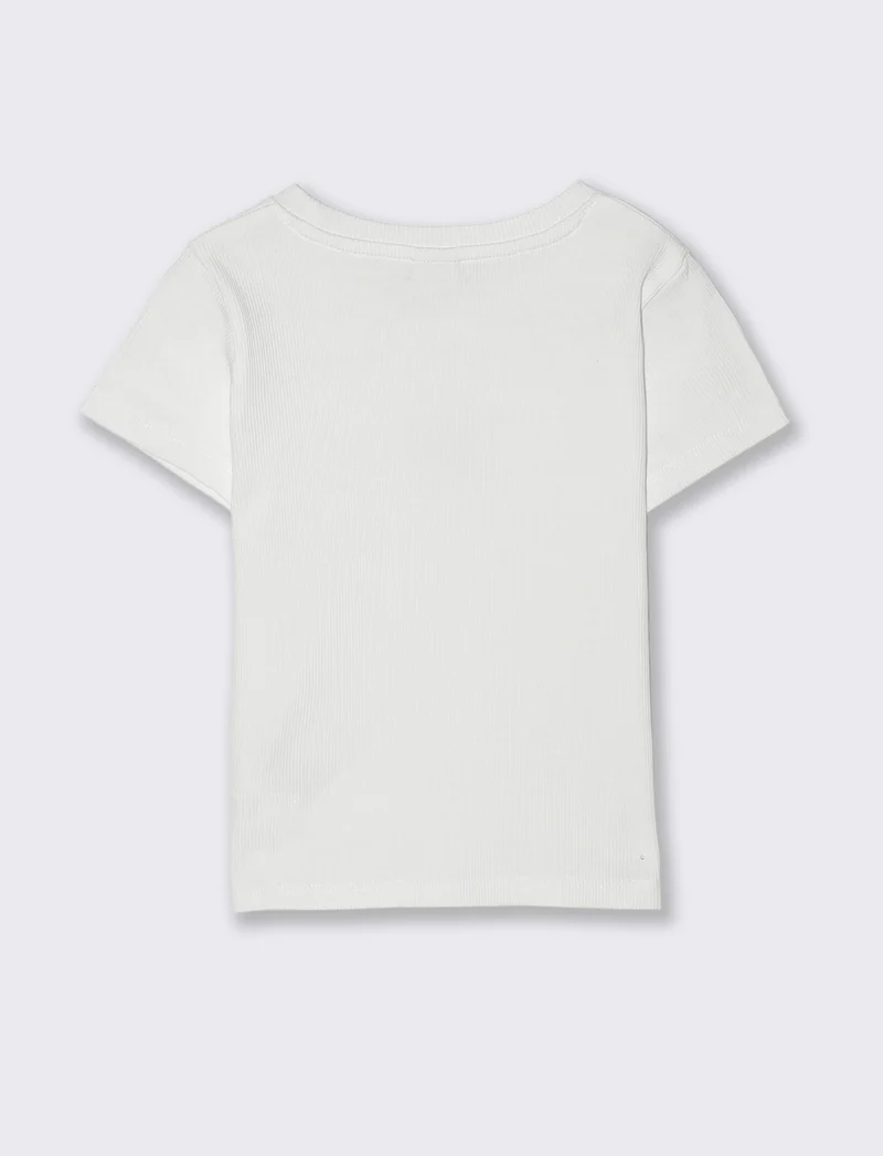T-shirt in costina con stella e strass - Bianco